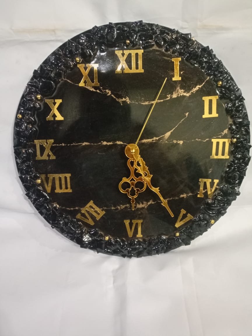 Black Resin Clock for Home 12" Inches
