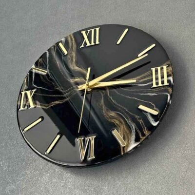 Black Golden Resin Clock 12" Inches