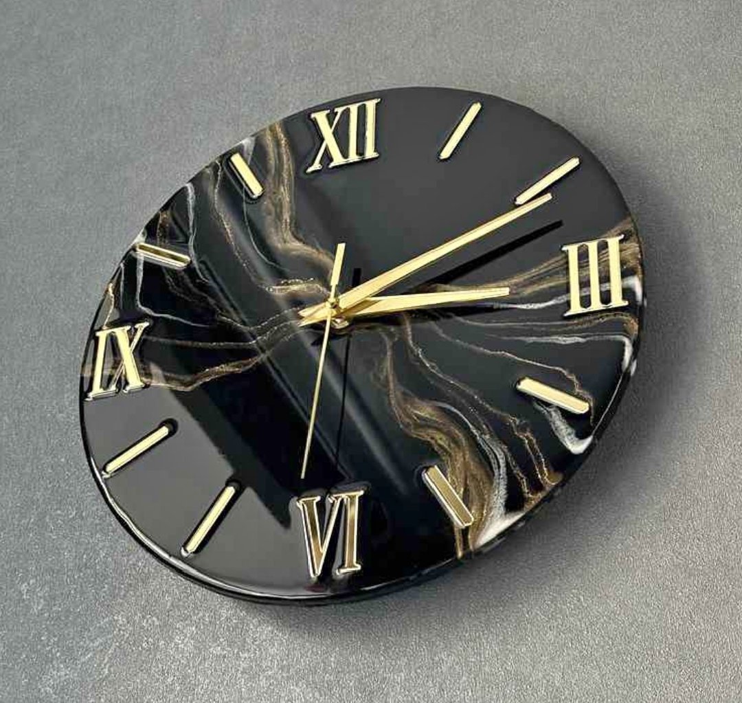 Black Golden Resin Clock 12" Inches