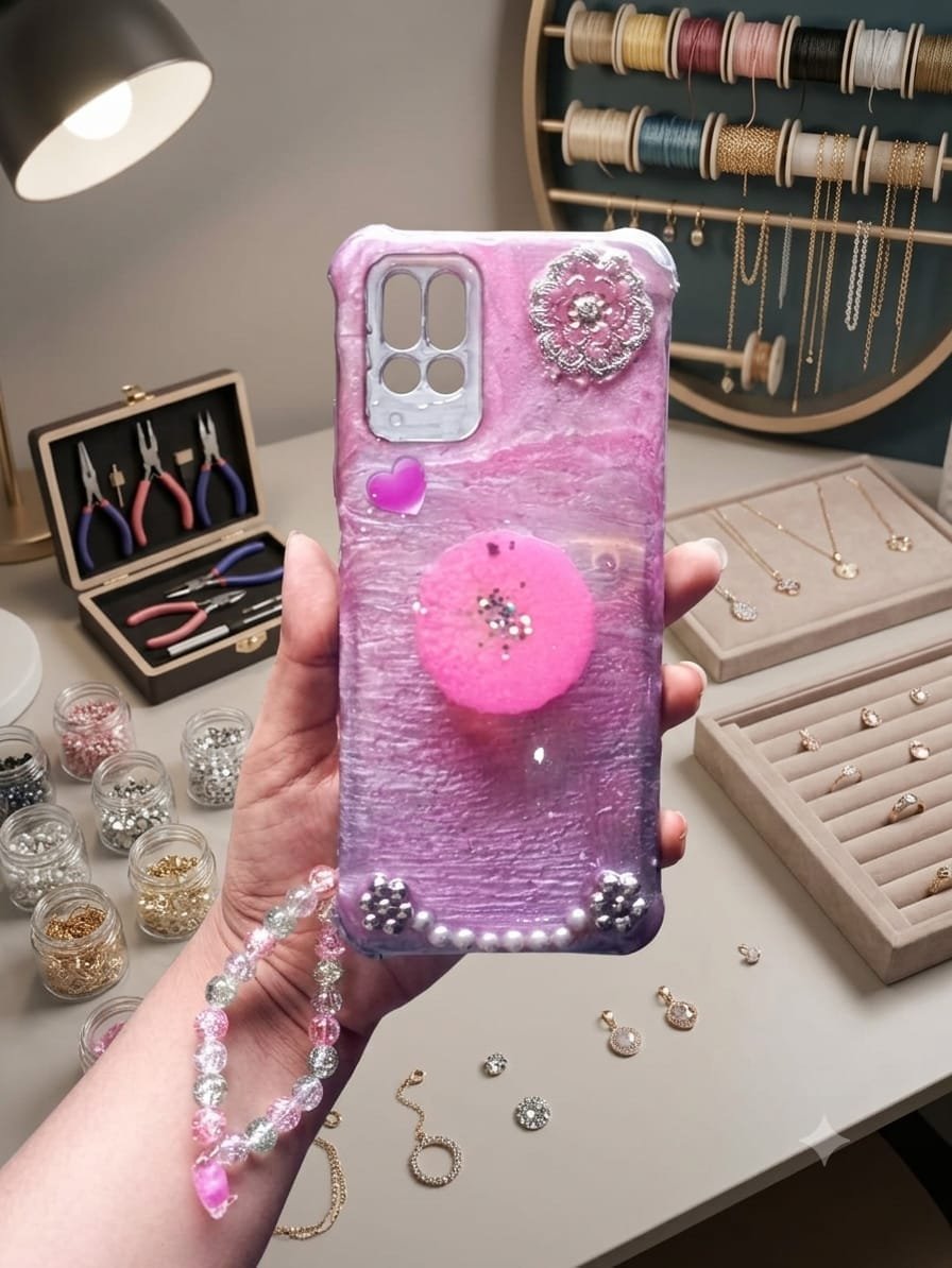 Resin Mobile Cover with Pop Socket & Charm