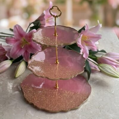 Luxury Resin Pink & Gold 3 tier Stand