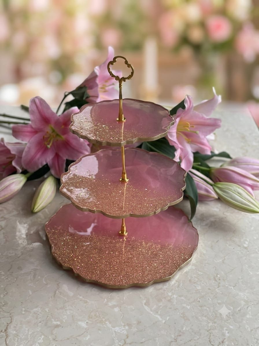 Luxury Resin Pink & Gold 3 tier Stand