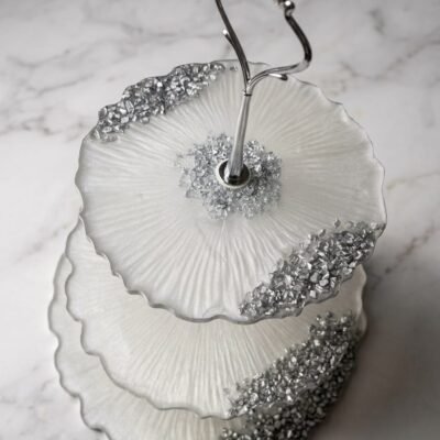 Luxury Resin White & Silver 3 tier Stand