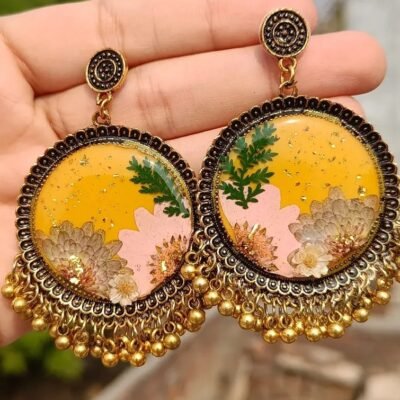 Customized Resin Mehndi Mayion Yellow Jhumky