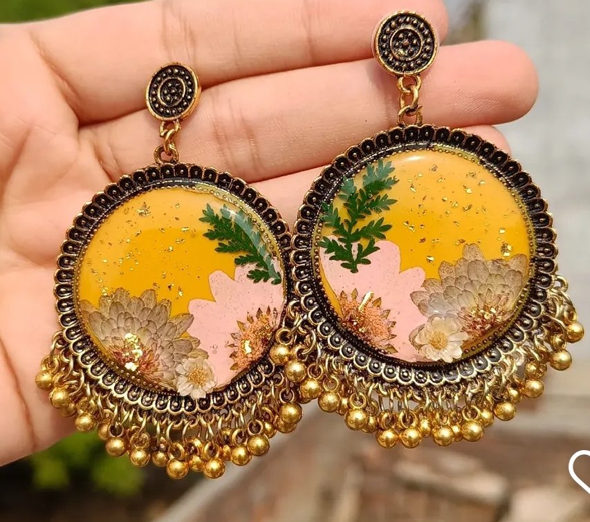 Customized Resin Mehndi Mayion Yellow Jhumky