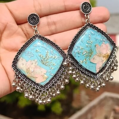 Customize Resin Sky Blue Flower Jhumky