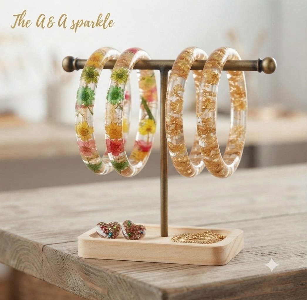 Resin Flower Preserved Bangles Pair